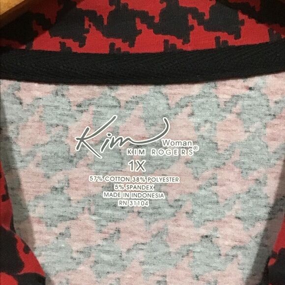 Kim Rogers Full Zip Red Black Houndstooth Jacket 1X - Picture 7 of 8
